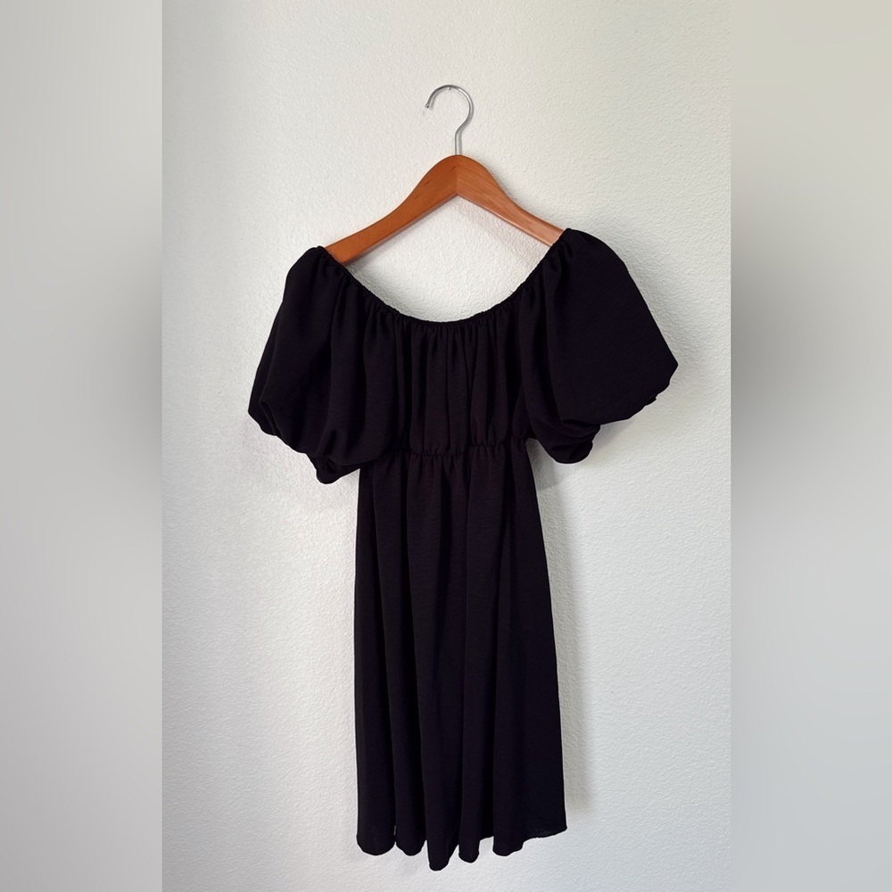 Anthropologie See You Monday Balloon Short Sleeve Black Dress Size Large
